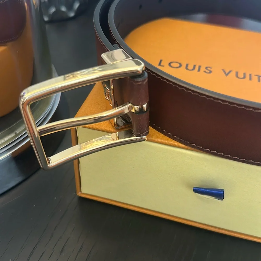 Louis Vuitton Pont Neuf 35mm Brown Calf Leather Belt M0092 Size 95/38